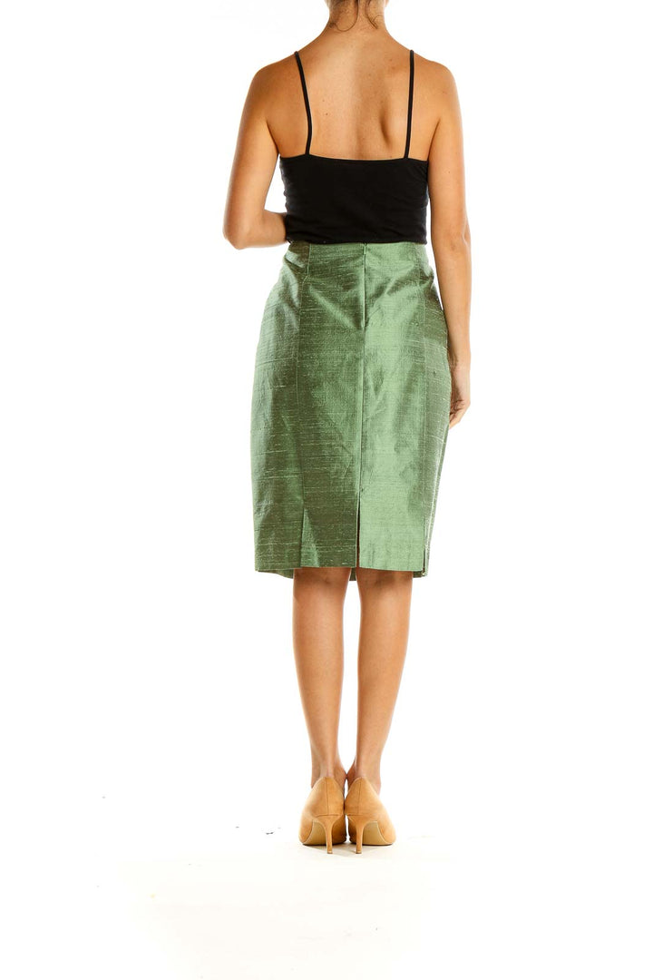 Green Textured Retro Pencil Skirt