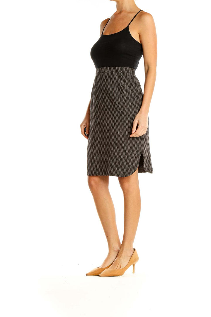 Black Textured Classic Pencil Skirt