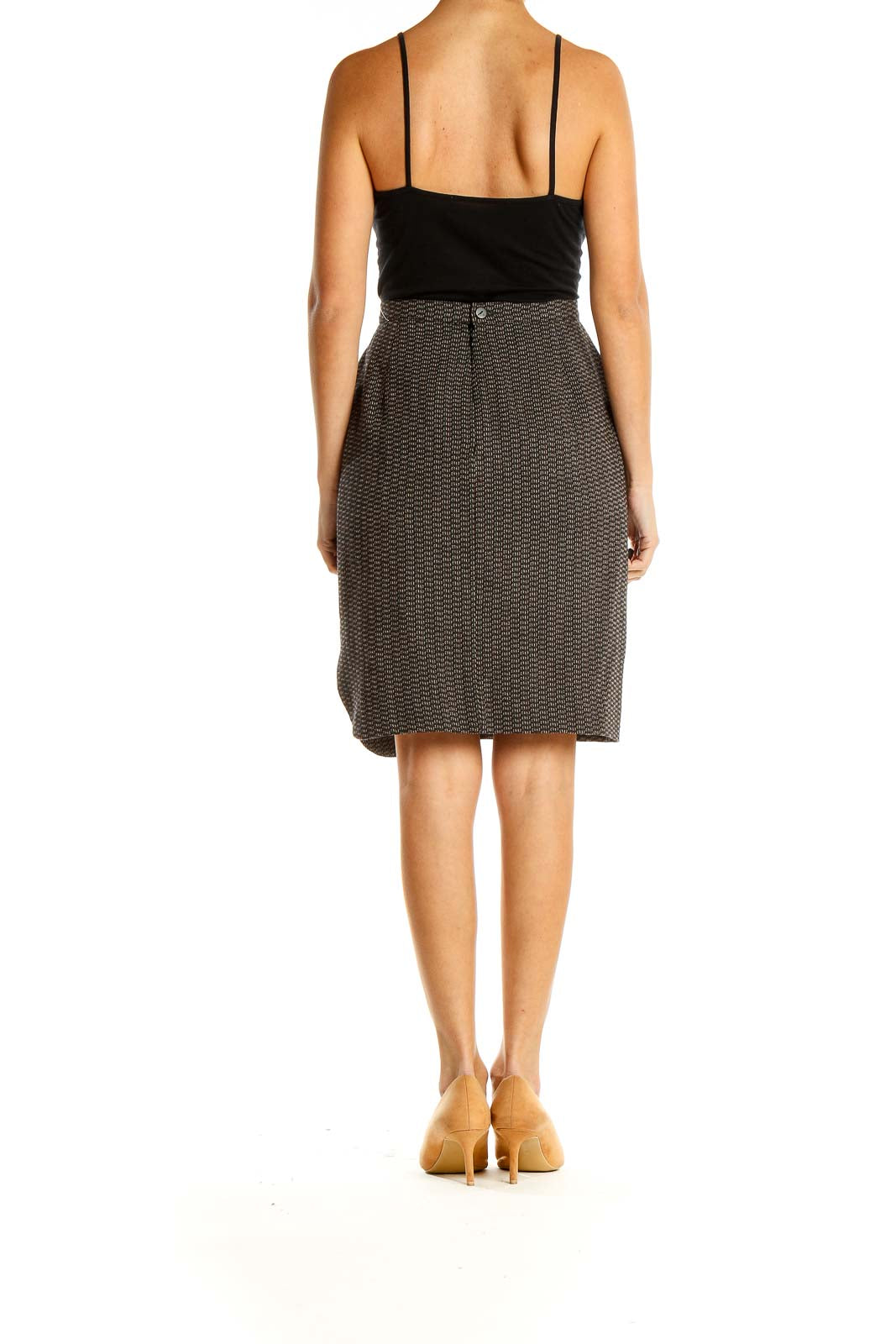 Black Textured Classic Pencil Skirt