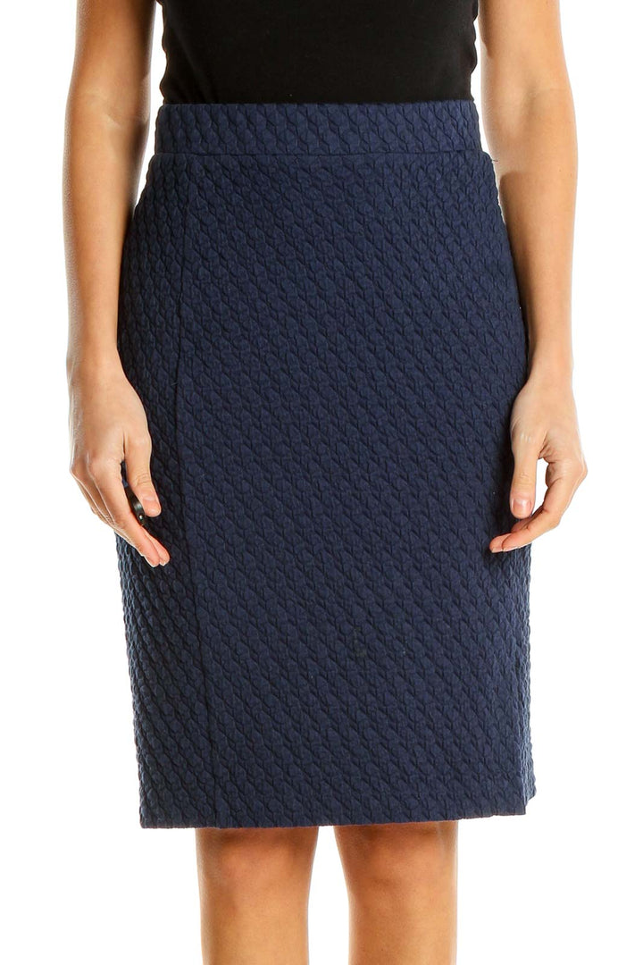 Blue Textured Classic Pencil Skirt