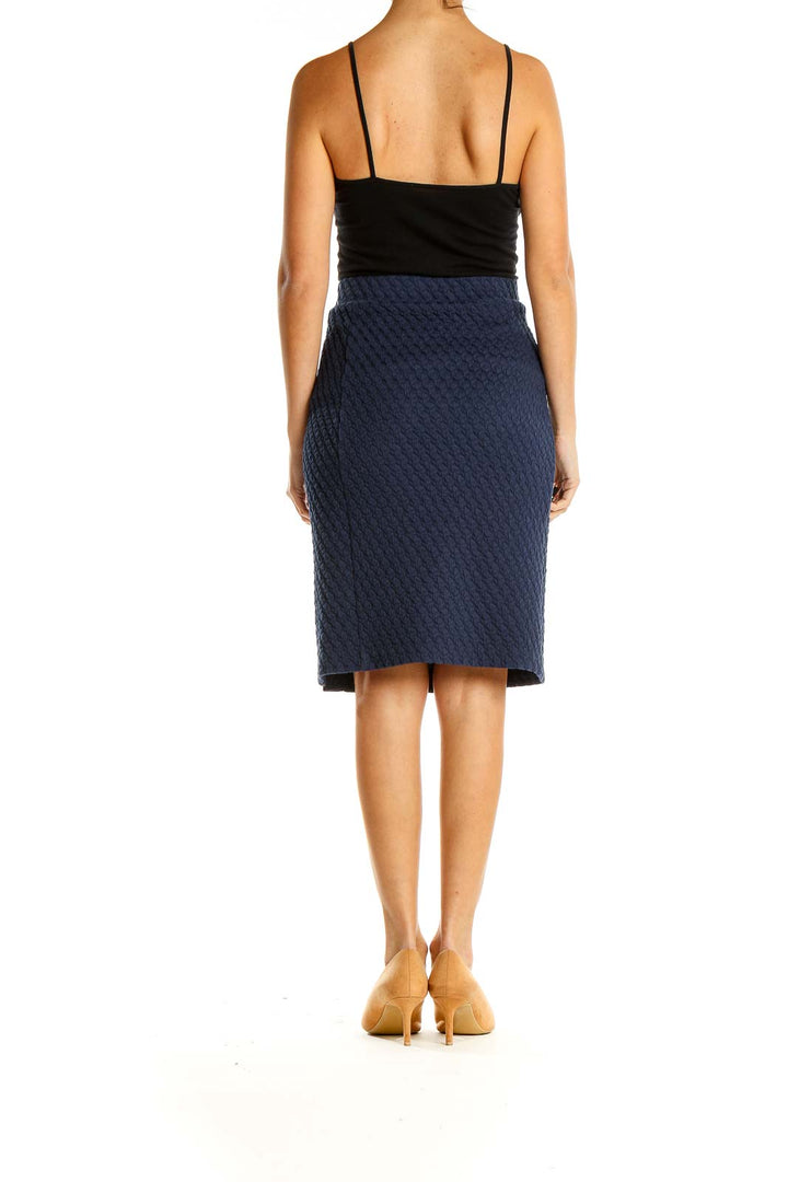 Blue Textured Classic Pencil Skirt