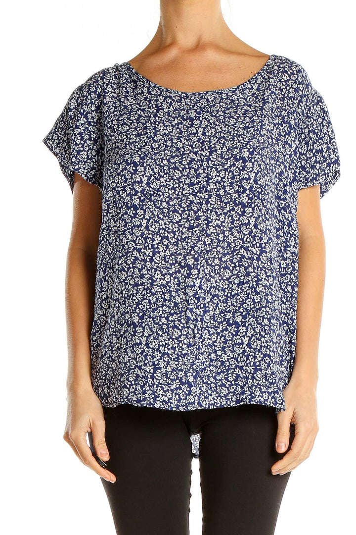 Blue Floral Print Casual Top