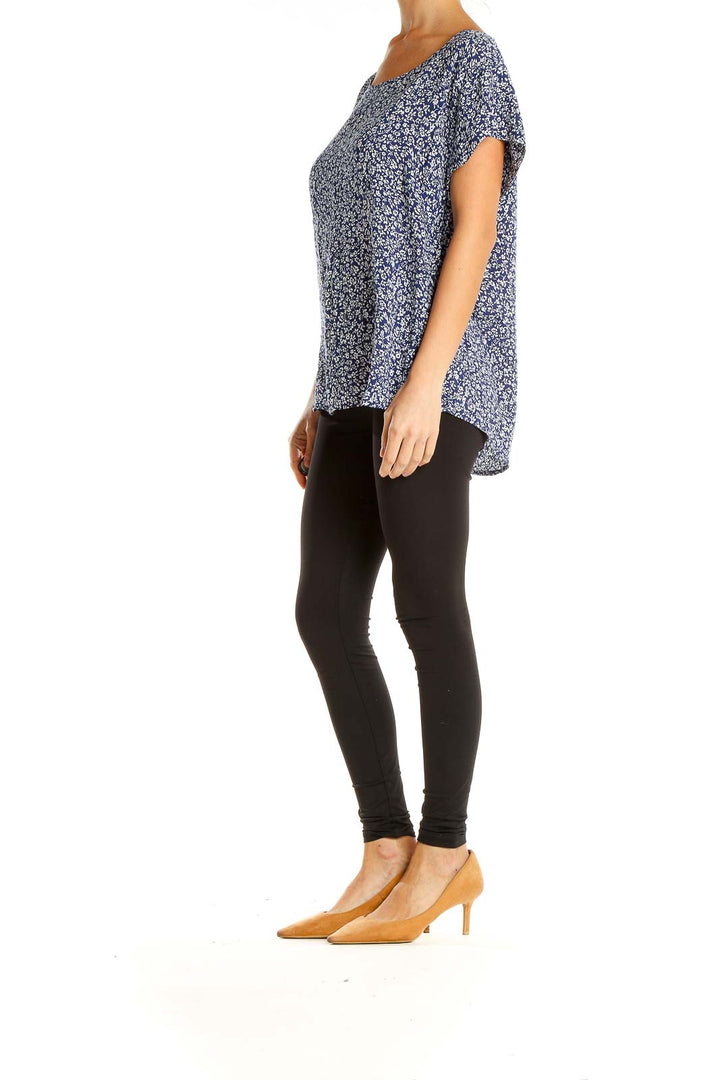 Blue Floral Print Casual Top