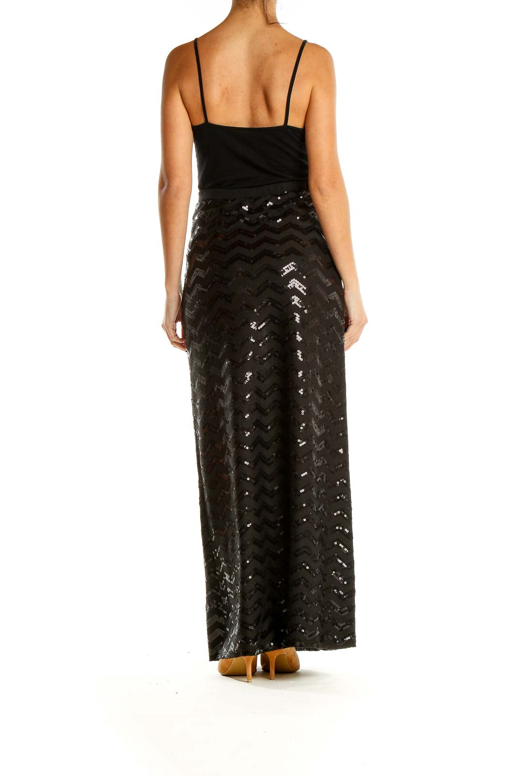 Black Sequin Chevron Maxi Skirt