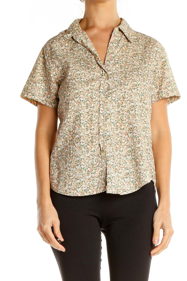 Beige Floral Print Casual Top