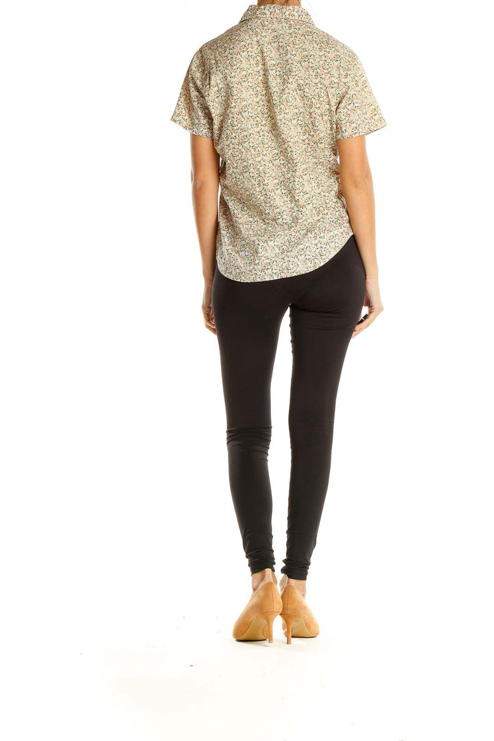 Beige Floral Print Casual Top