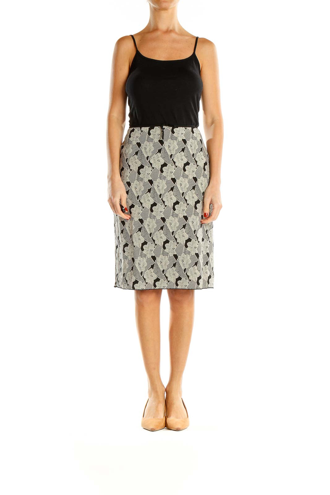 Gray Black Printed Retro Pencil Skirt