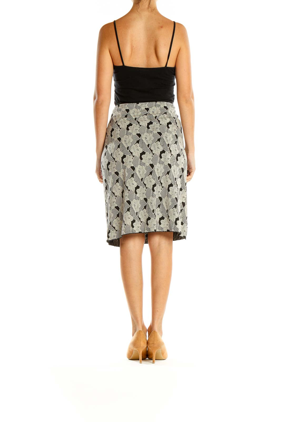 Gray Black Printed Retro Pencil Skirt