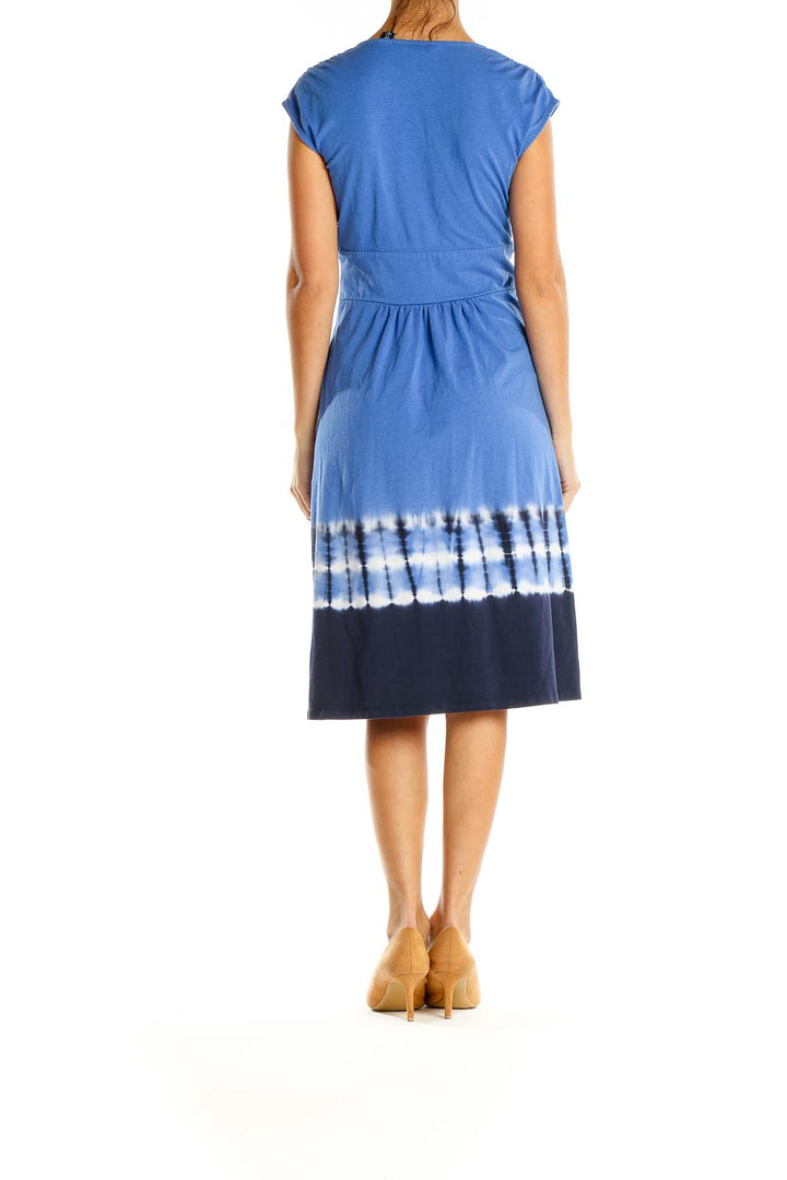 Blue Tie And Dye Trim Bohemian Fit & Flare Dress