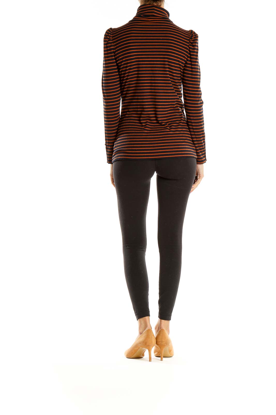 Orange Black Striped Casual Turtleneck