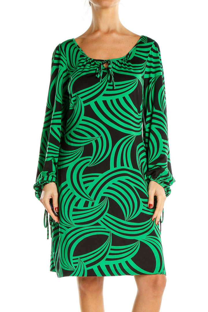 Green Black Graphic Print Retro Sheath Dress