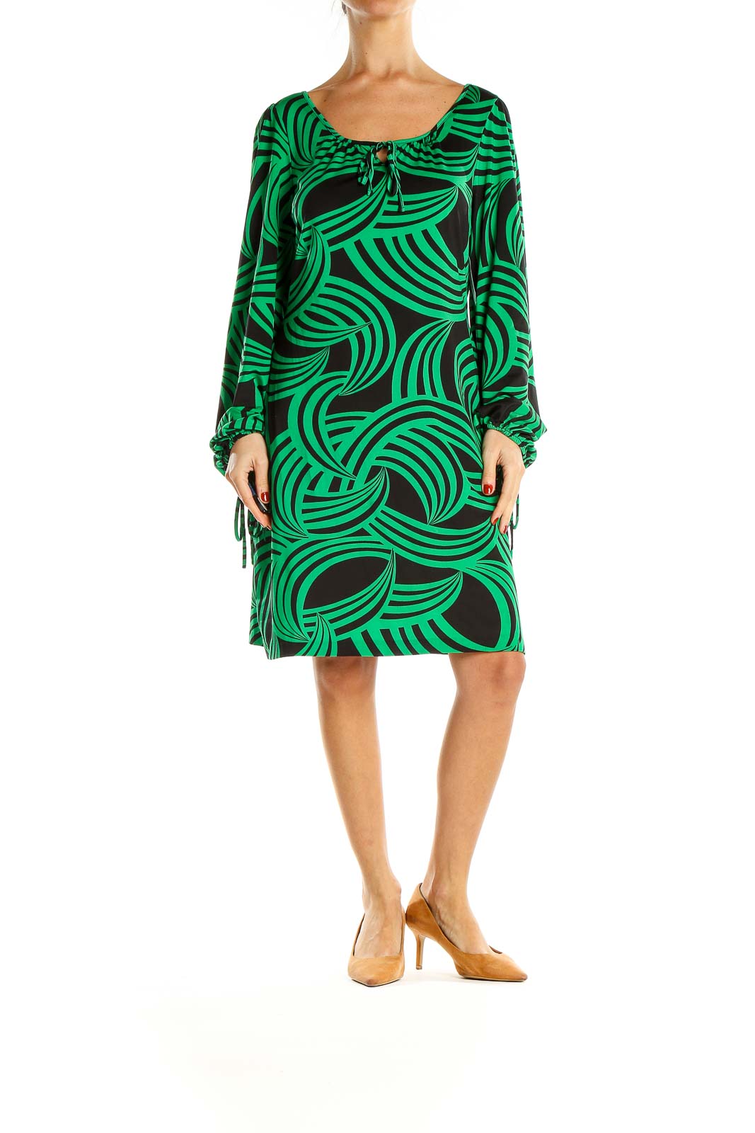 Green Black Graphic Print Retro Sheath Dress