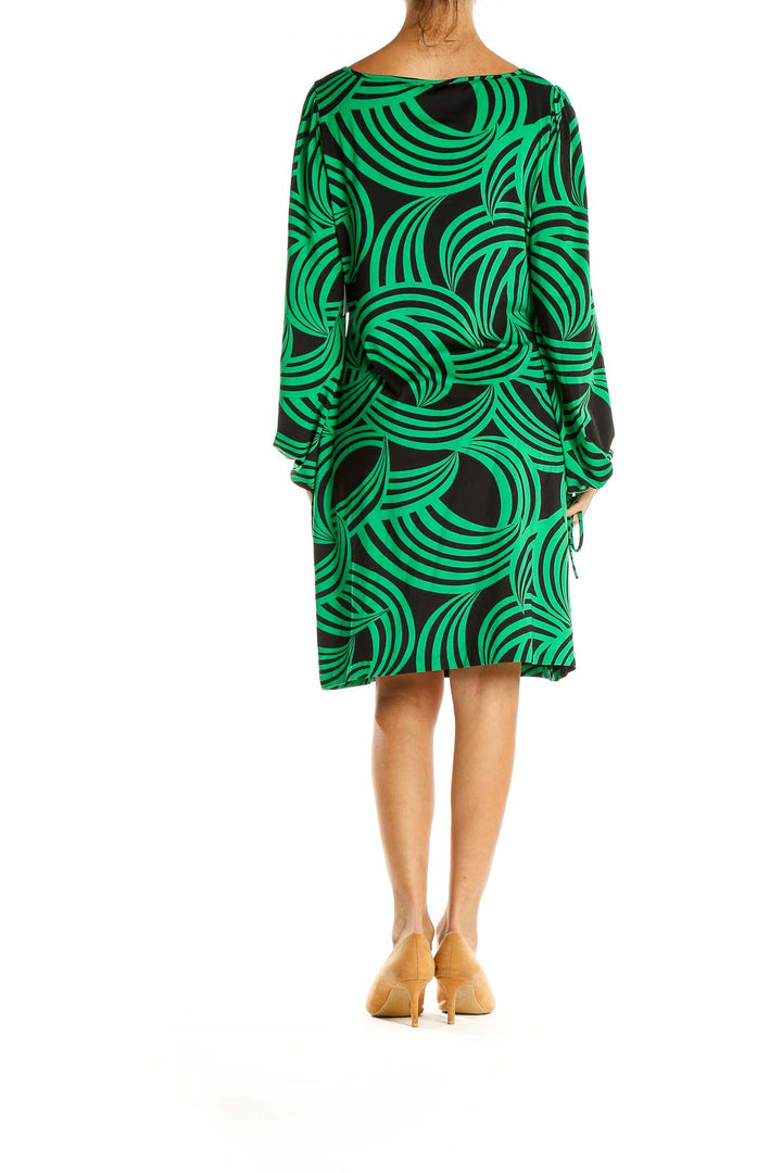 Green Black Graphic Print Retro Sheath Dress