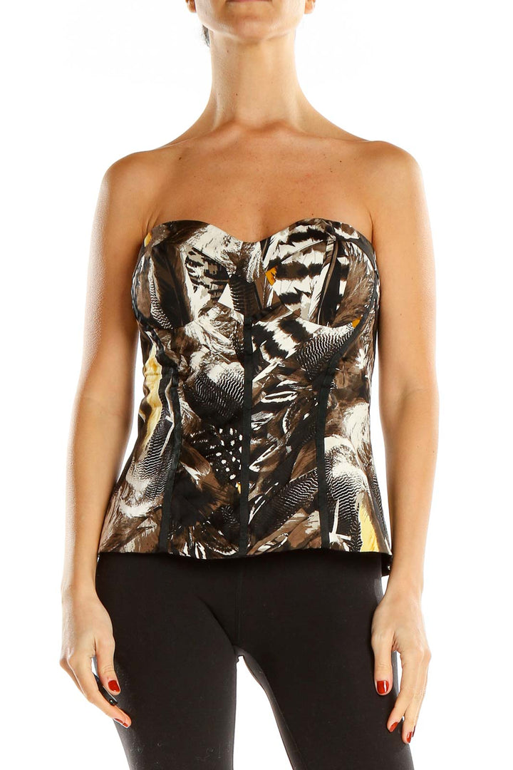 Brown Feather Printed Corset Retro Top