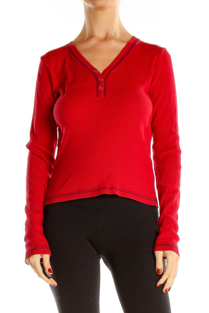 Red Contrast Stitch Casual Top