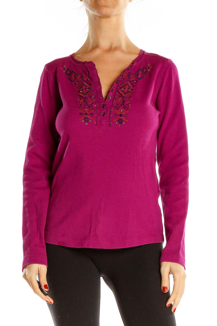 Purple Embroidered Casual Top