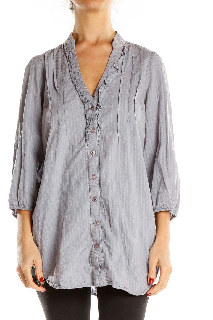 Gray Textured Casual Blouse