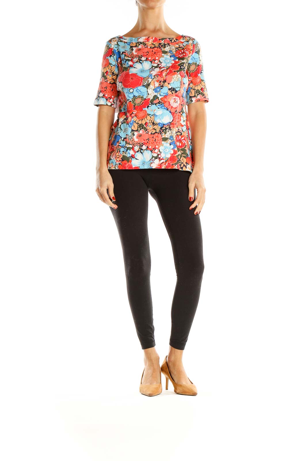 Red Blue Floral Print T-Shirt