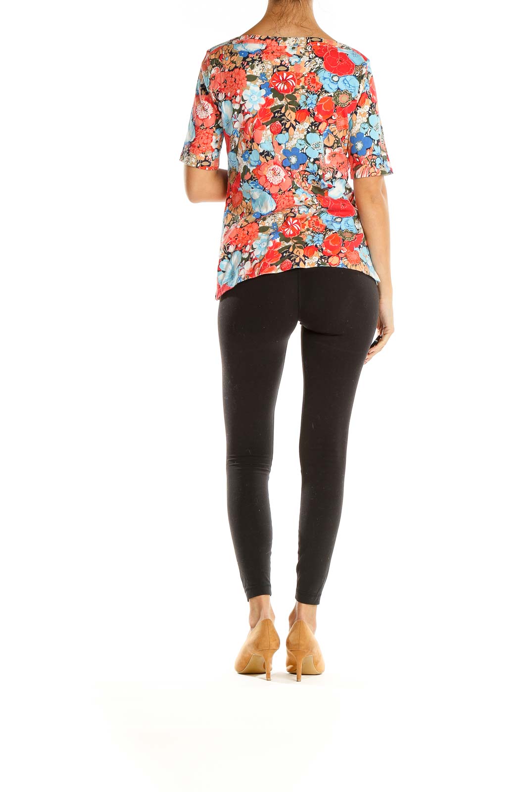 Red Blue Floral Print T-Shirt