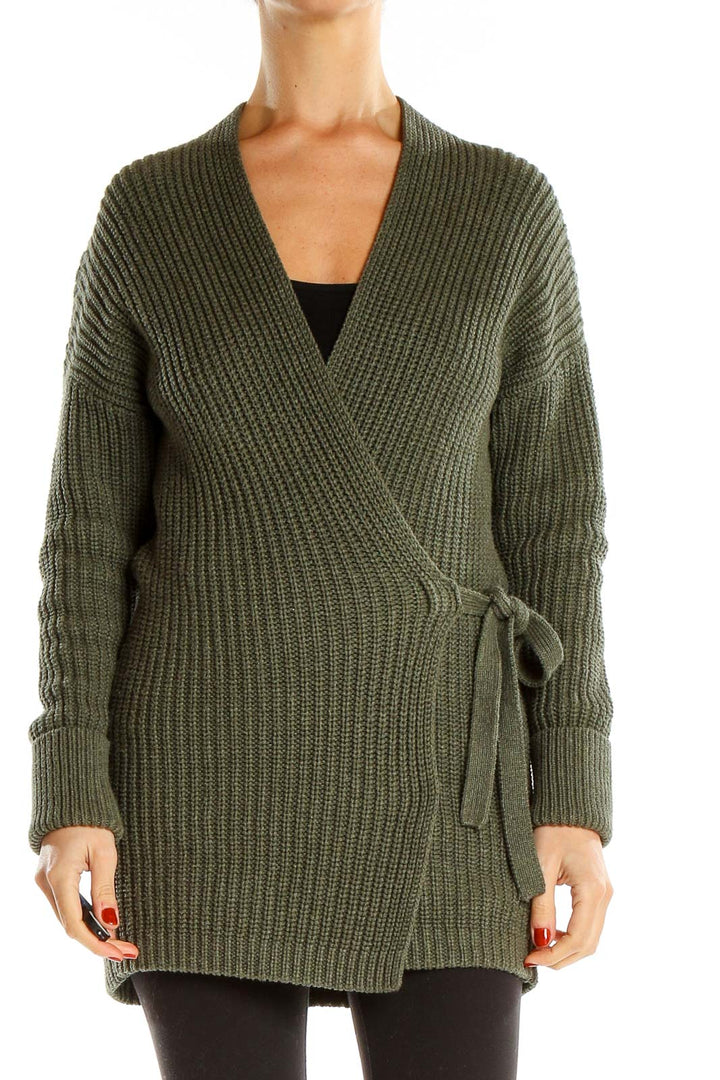 Green Knitted Wrap Sweater Cardigan