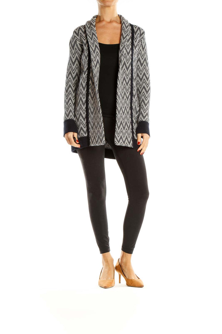 Black White Chevron Print All Day Wear Sweater