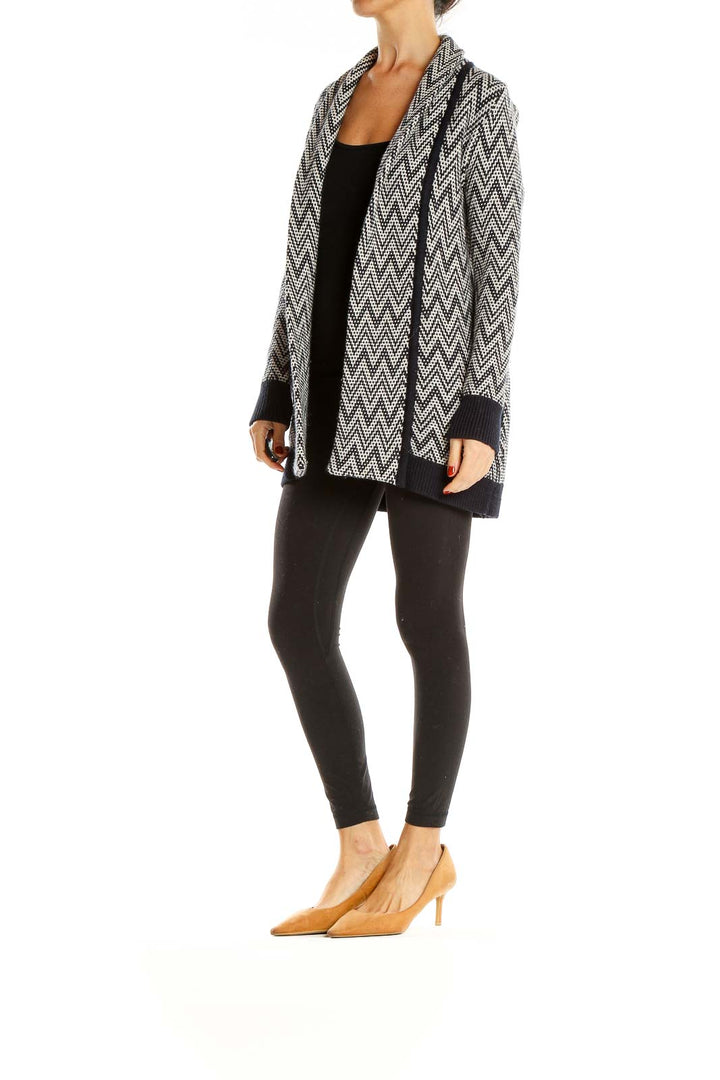 Black White Chevron Print All Day Wear Sweater