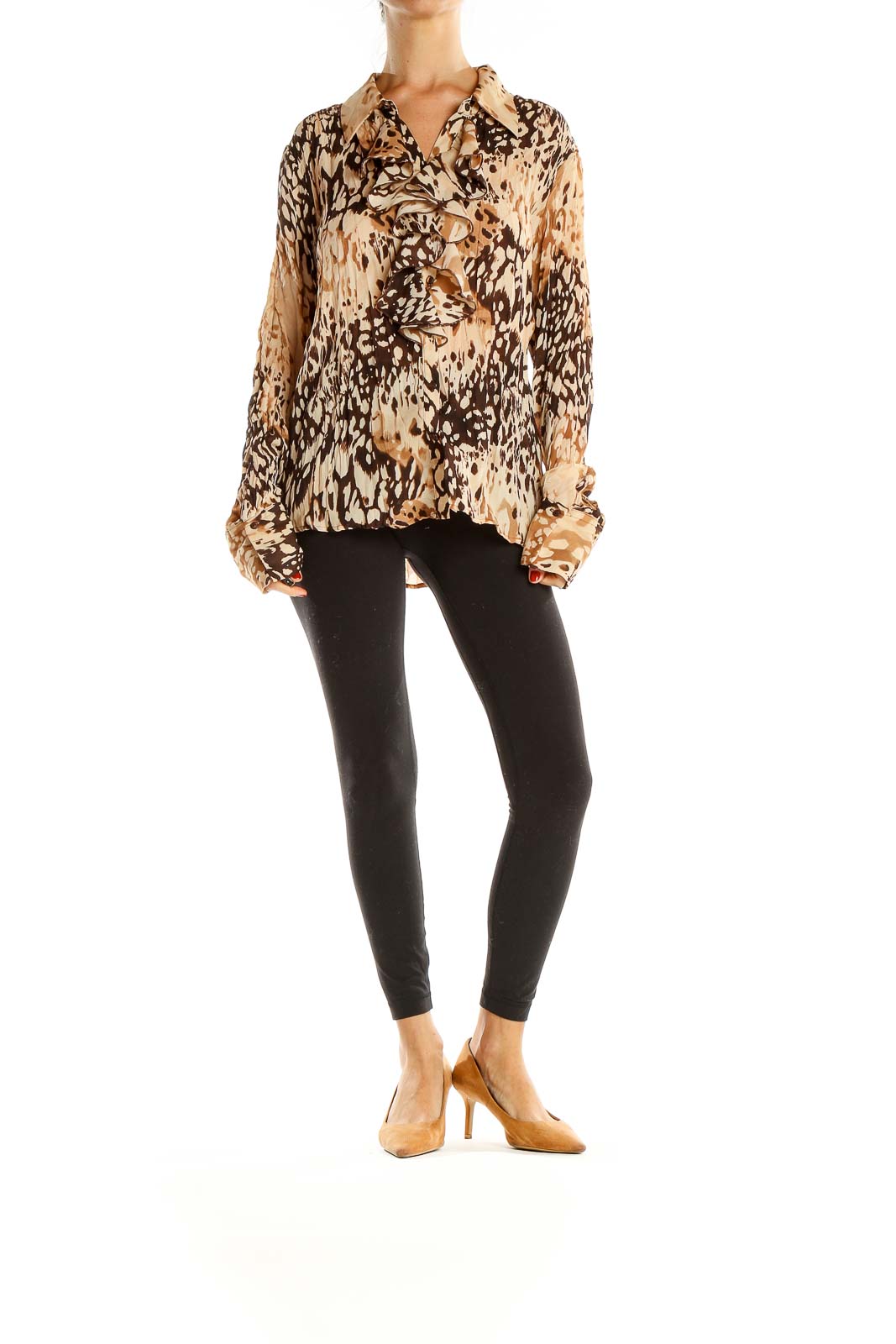 Brown Beige Animal Print Retro Blouse