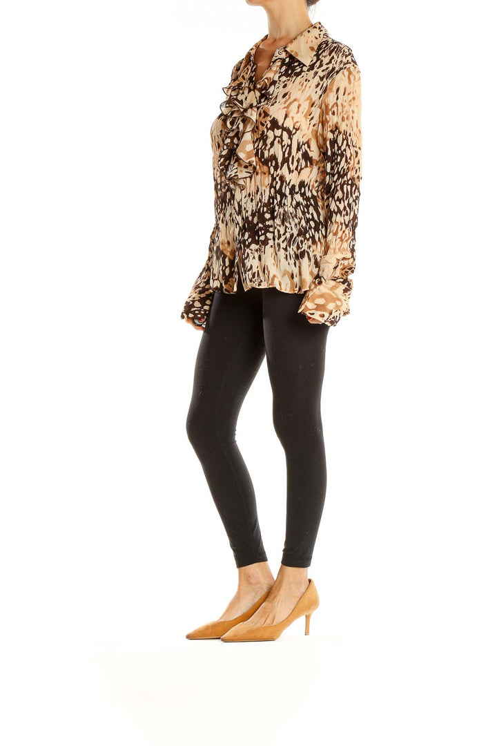 Brown Beige Animal Print Retro Blouse