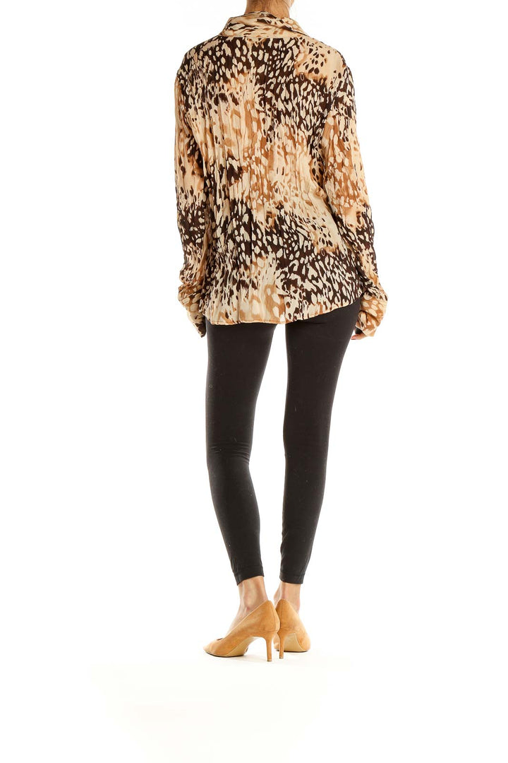 Brown Beige Animal Print Retro Blouse