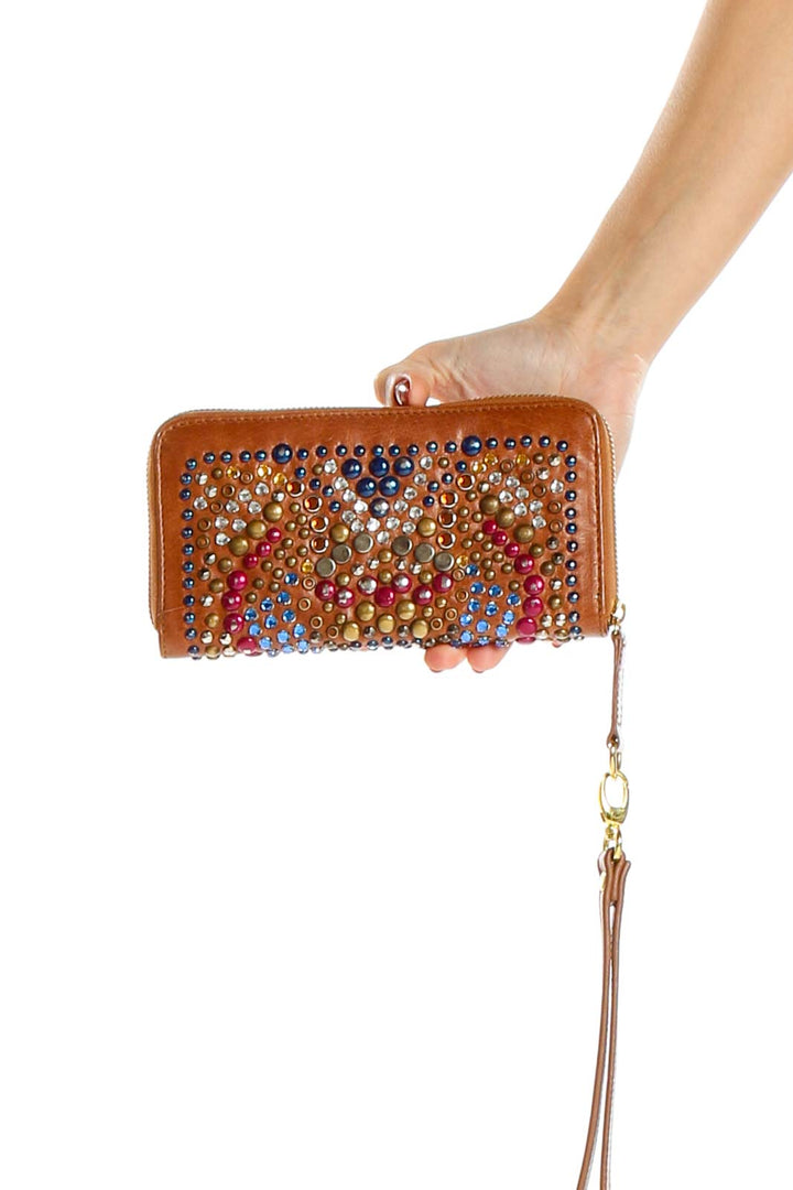 Brown Studded Clutch Bag