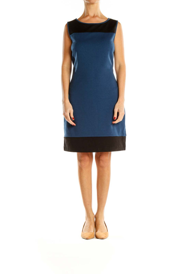 Blue Colorblock Work Sheath Dress