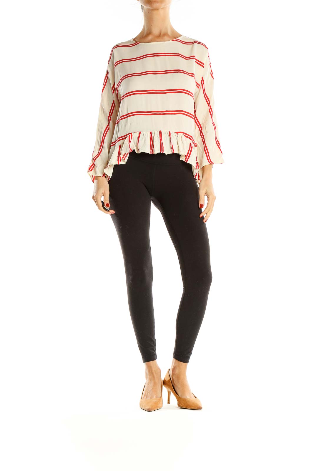 Beige Red Striped Brunch Blouse