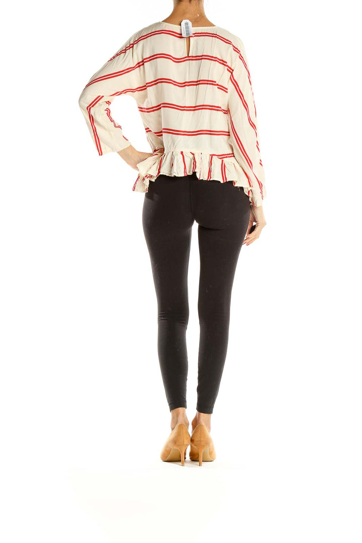 Beige Red Striped Brunch Blouse