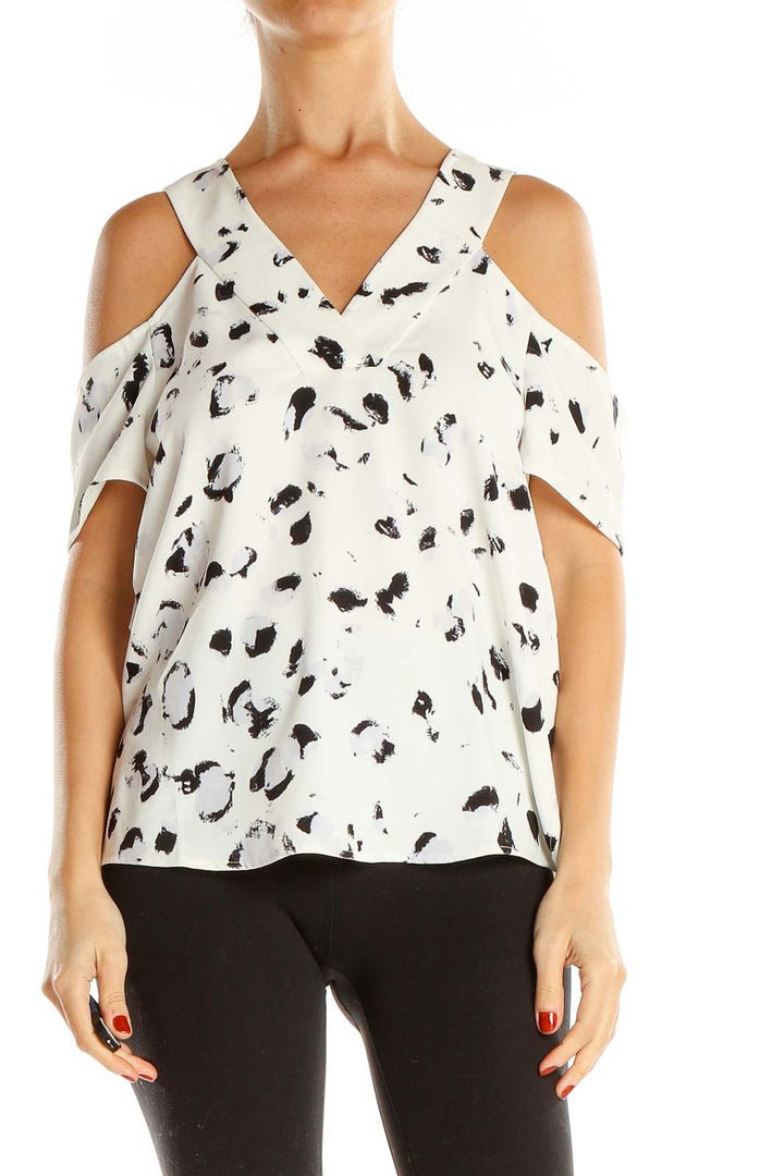 White Printed Cold Shoulder Brunch Blouse