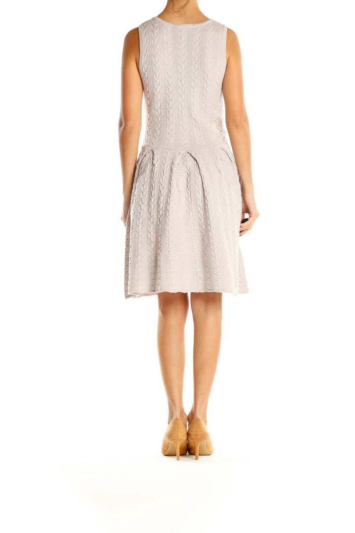 Tan Cable Knit Structured Fit & Flare Dress