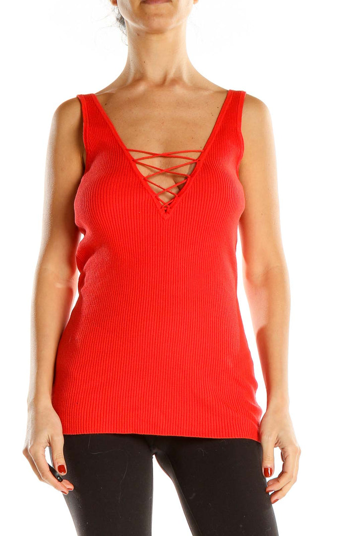 Red Laceup All Day Wear Top