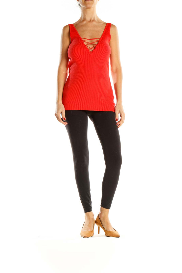 Red Laceup All Day Wear Top