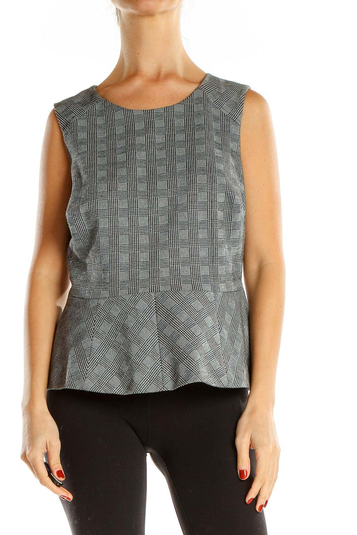 Gray Glen Check Chic Peplum Top