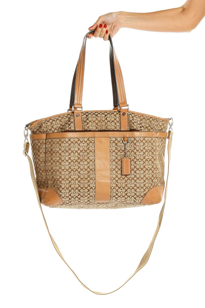 Beige Printed Tote Bag