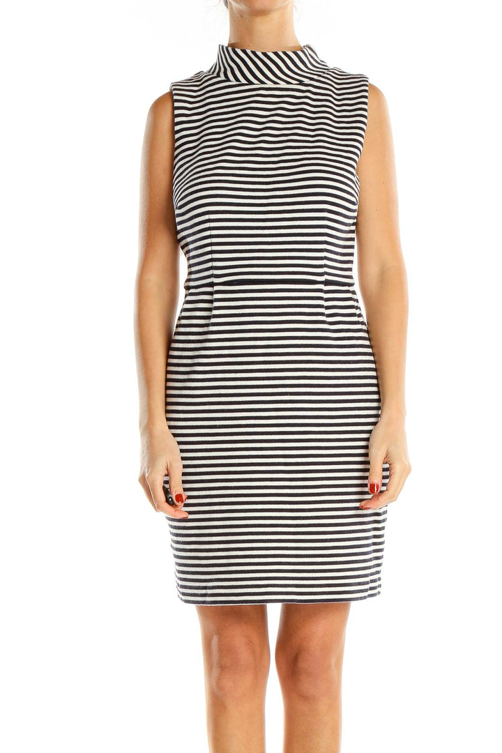 White Black Striped Classic Sheath Dress