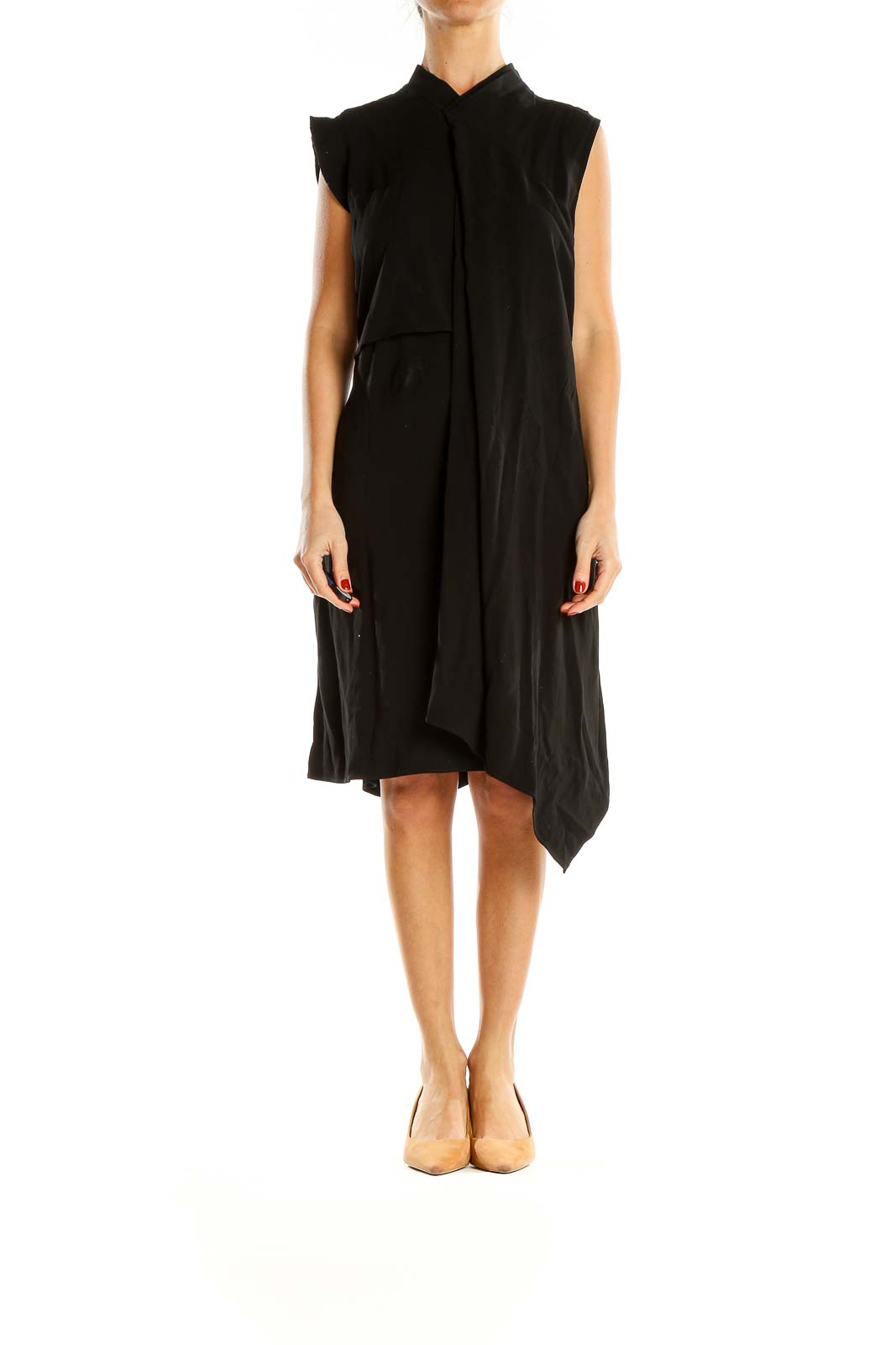 Black Draped High Neck Retro Dress