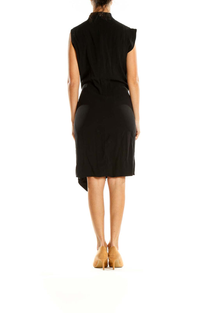 Black Draped High Neck Retro Dress