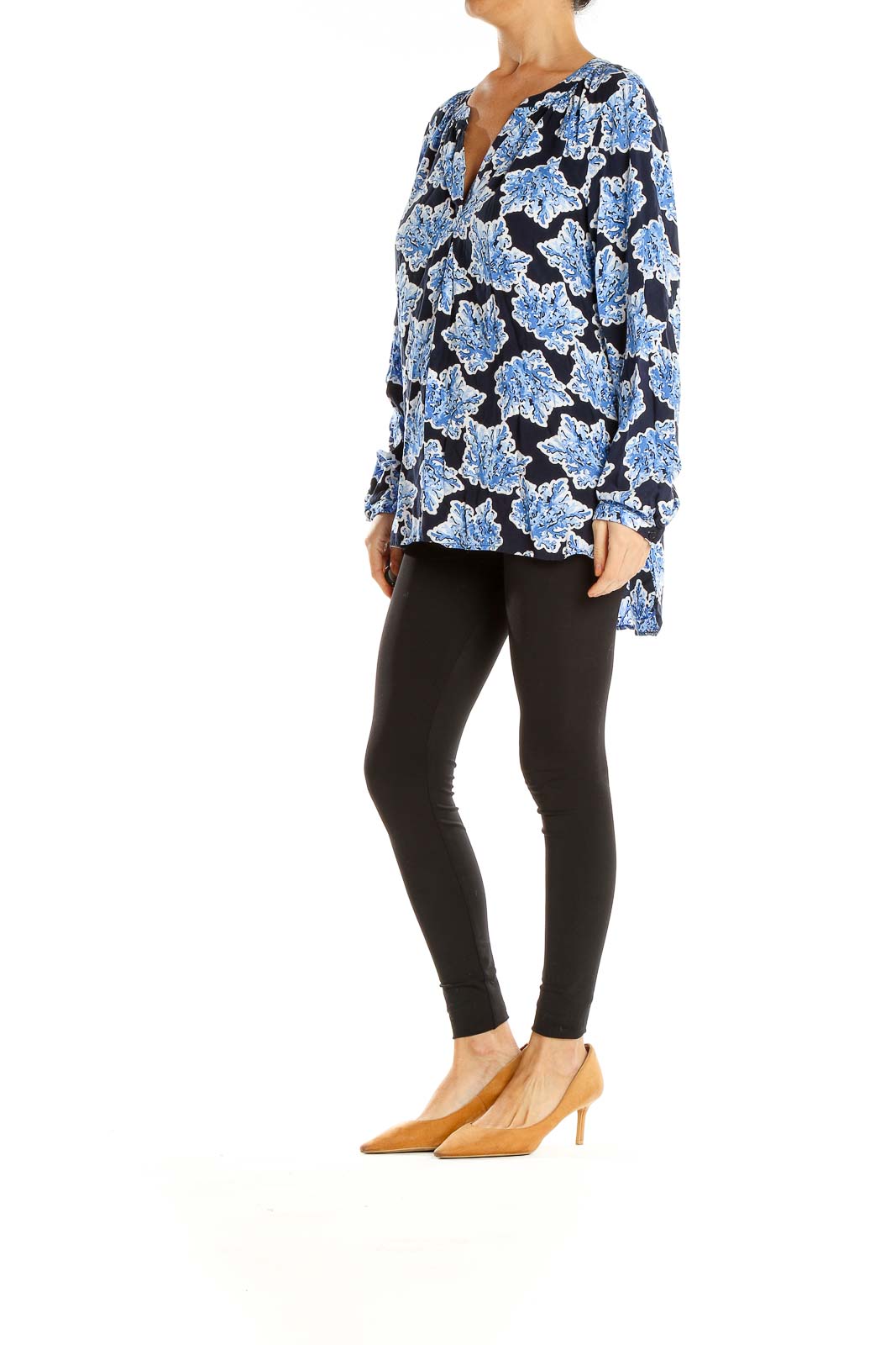 Blue Graphic Print Retro Blouse