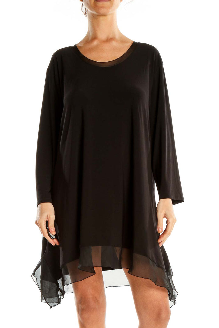 Black Shirt Dress With Sheer Ruffle Lining