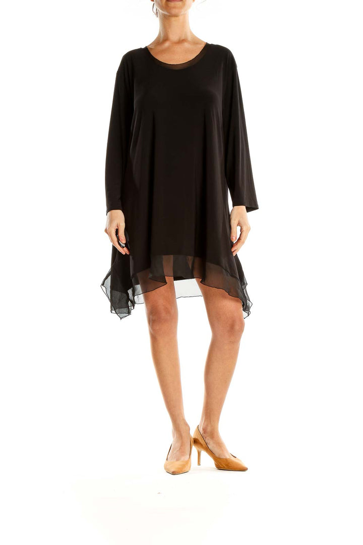 Black Shirt Dress With Sheer Ruffle Lining