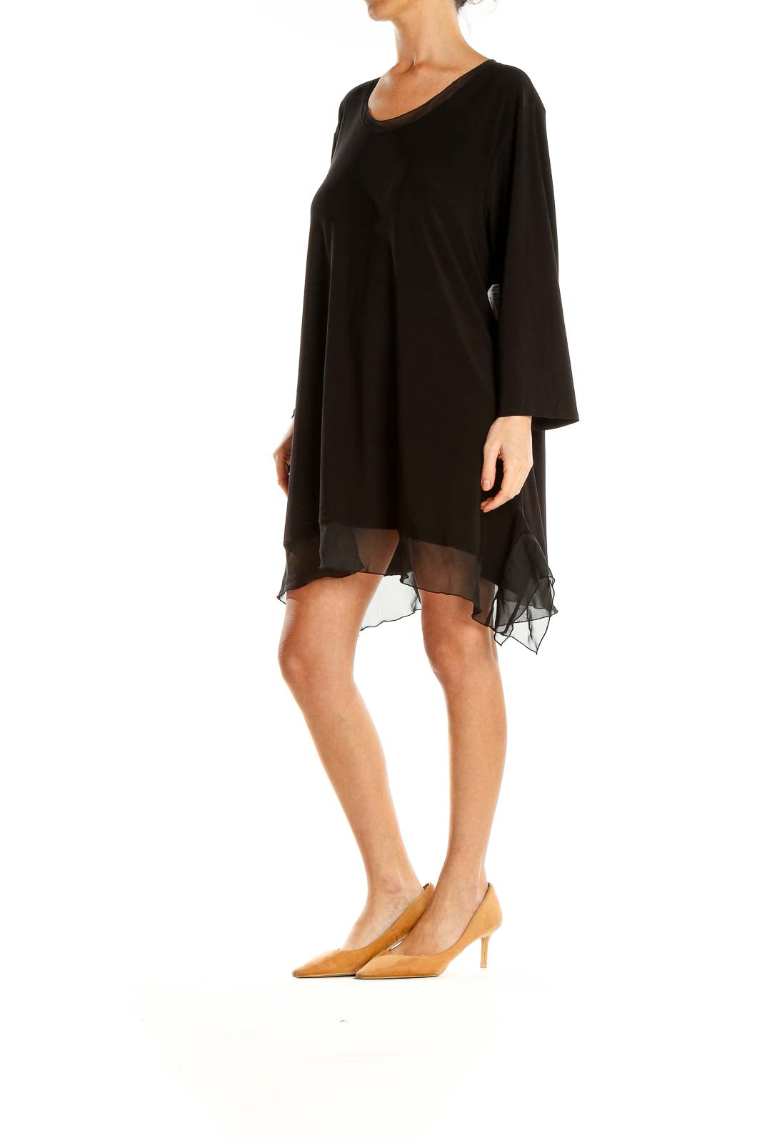 Black Shirt Dress With Sheer Ruffle Lining