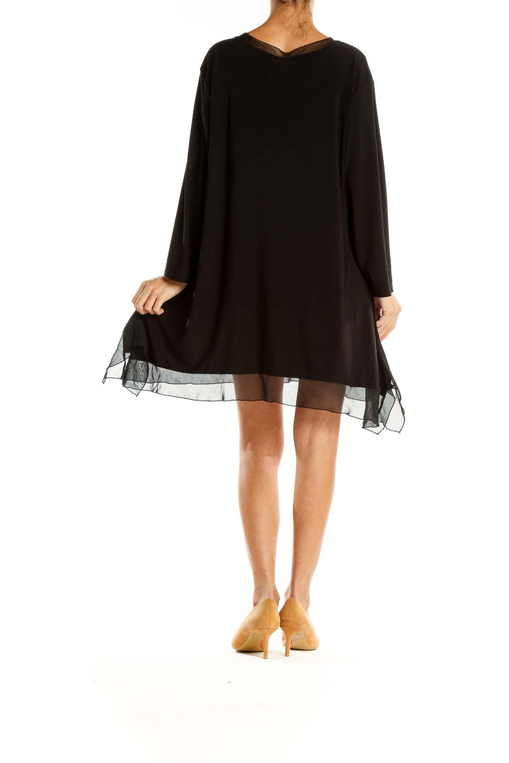 Black Shirt Dress With Sheer Ruffle Lining