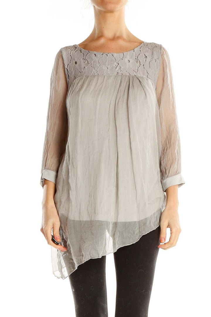 Gray Silk Asymmetrical Top