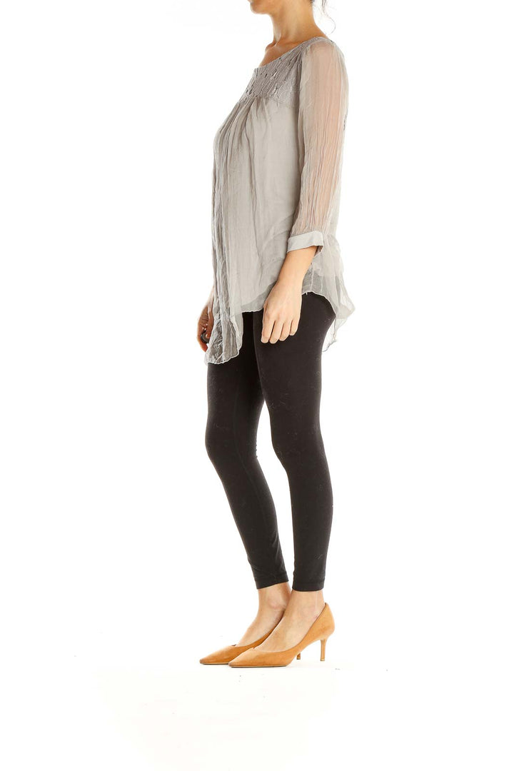 Gray Silk Asymmetrical Top