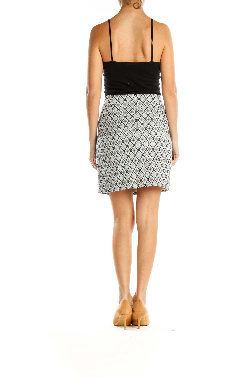 Beige Argyle Print Chic Pencil Skirt